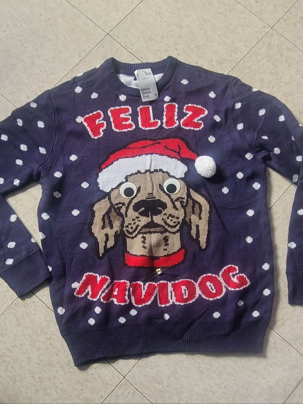 H&M Navy Blue Feliz Navidog Crewneck Sweater